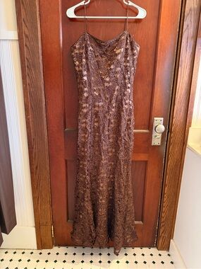 Beaded Brown Spaghetti-Strap Prom Dress